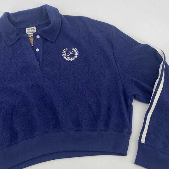 Victoria’s Secret PINK Size M Blue Reverse Fleece Polo Cropped Sweatshirt NWT - Picture 4 of 10